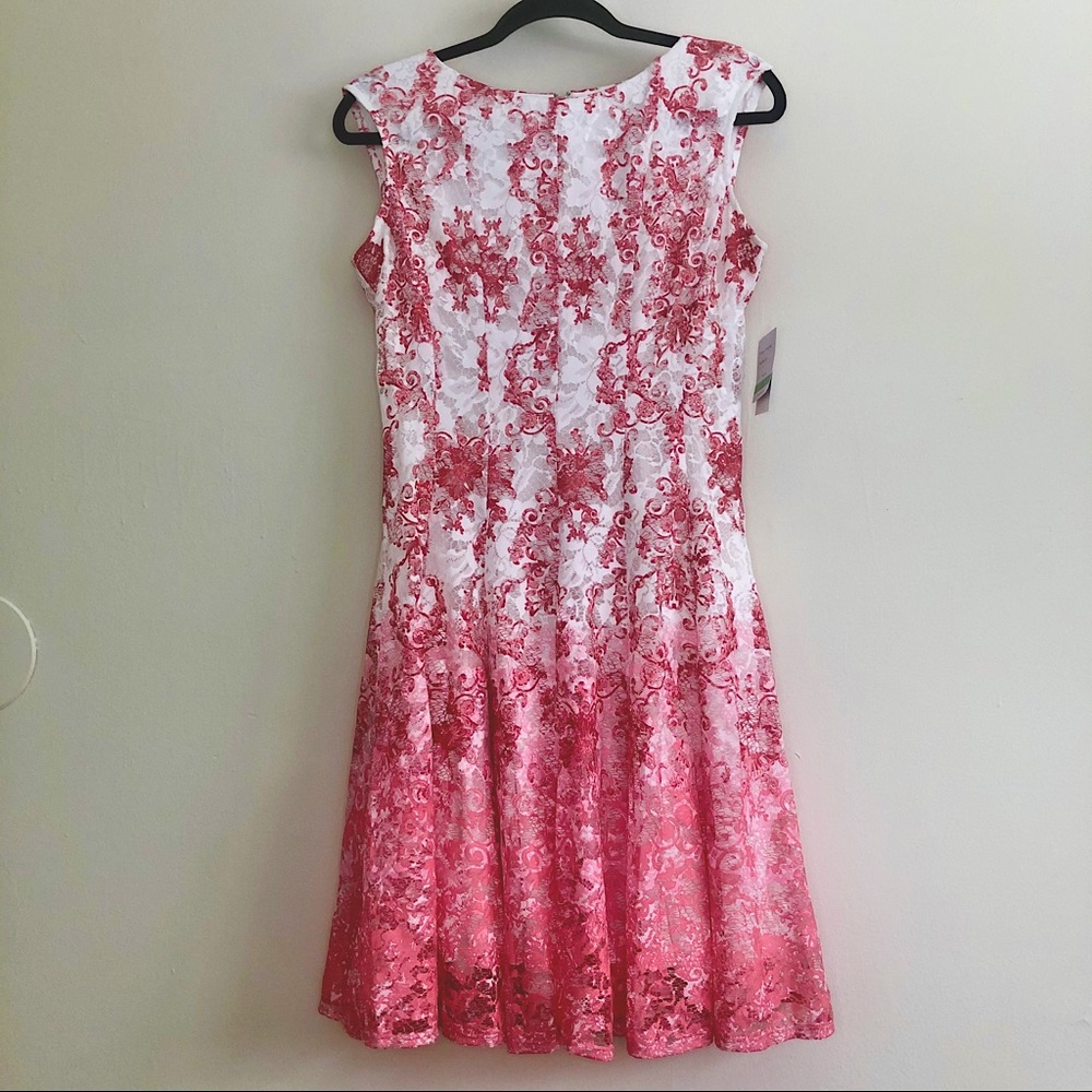 Danny&Nicole| Fit & Flare Lace Dress |Pink/White